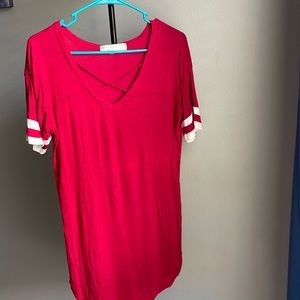 No boundaries red top with white stripes on sleeves size large